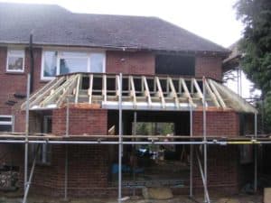 Rear extension roof timbers going on, Camberley
