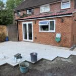 New single storey rear extension with patio in Tongham, UK.