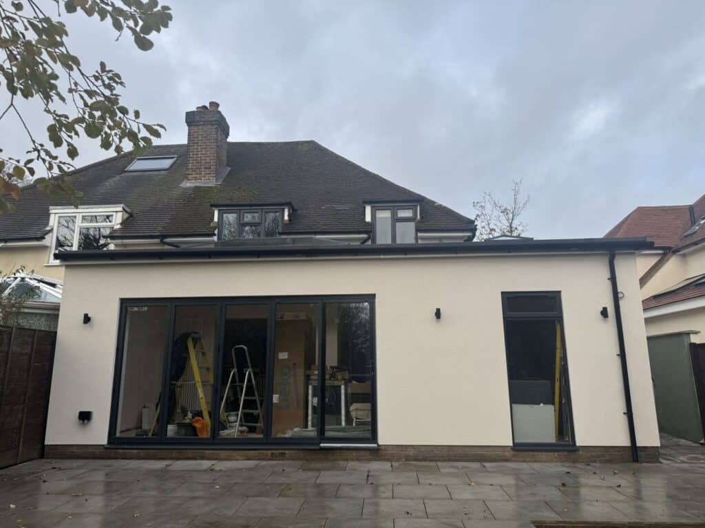 Finished single storey wraparound extension in Farnham